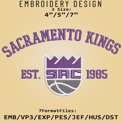 Sacramento Kings Embroidery Designs, NBA Logo Embroidery Files, NBA Kings, Machine Embroidery Pattern