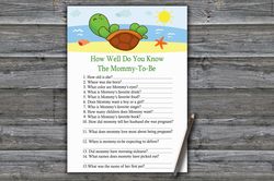 sea turtle how well do you know baby shower game card,turtle baby shower games printable,fun baby shower activity-334