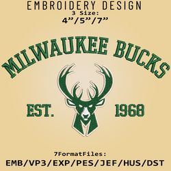 Milwaukee Bucks Embroidery Designs, NBA Logo Embroidery Files, NBA Bucks, Machine Embroidery Pattern, Digital Download
