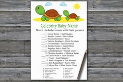 Cute Turtle Celebrity baby name game card,Turtle Baby shower games printable,Fun Baby Shower Activity-333