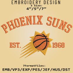 Phoenix Suns Embroidery Designs, NBA Logo Embroidery Files, NBA Suns, Machine Embroidery Pattern, Digital Download