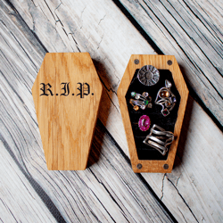 Personalized Coffin Ring Storage Organizer, Custom Natural Oak Coffin Ring Box, Coffin Ring Organizer with Velvet Holder