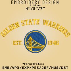 Golden State Warriors Embroidery Designs, NBA Logo Embroidery Files, NBA Warriors, Machine Embroidery Pattern