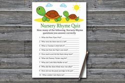 Cute Turtle Nursery rhyme quiz baby shower game card,Turtle Baby shower games printable,Fun Baby Shower Activity-333
