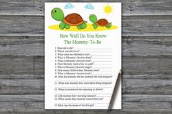 Cute Turtle How well do you know baby shower game card,Turtle Baby shower games printable,Fun Baby Shower Activity-333