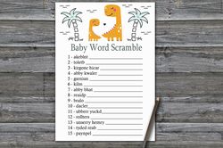 orange dinosaur baby word scramble game card,dinosaur baby shower games printable,fun baby shower activity-332