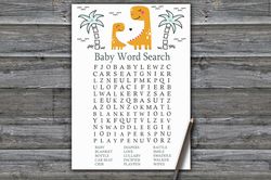Orange Dinosaur Baby shower word search game card,Dinosaur Baby shower games printable,Fun Baby Shower Activity-332