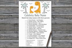 Orange Dinosaur Celebrity baby name game card,Dinosaur Baby shower games printable,Fun Baby Shower Activity-332