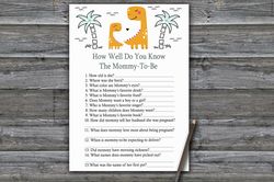 Orange Dinosaur How well do you know baby shower game card,Dinosaur Baby shower games printable,Fun Baby Shower Game-332