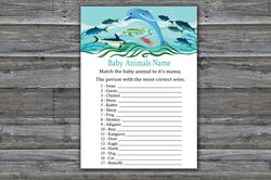 Dolphin Baby animals name game card,Dolphin Baby shower games printable,Fun Baby Shower Activity,Instant Download-331