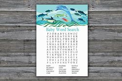 Dolphin Baby shower word search game card,Dolphin Baby shower games printable,Fun Baby Shower Activity-331