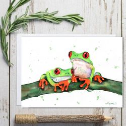 2 Green Frog Painting Watercolor Wall Decor home paintings frogs watercolor painting by Anne Gorywine