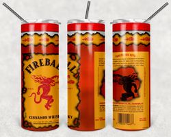 Fireball Whiskey Tumbler Wrap Design - JPEG & PNG - Sublimation Printing - Alcohol Label - 20oz Tumbler