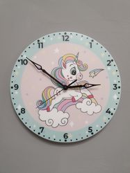 Unicorn clock for wall, children's room wall clock, child's bedroom wall clock