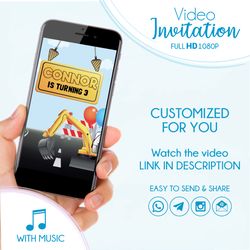 Customized Construction Theme Video Invitation, Fun and Animated Way to Celebrate Your 2nd Birthday!