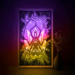 Shiva Shadow box SVG Template, Mandala Flower Papercut Lightbox cricut SVG, 3D layered Lotus Pose Paper cut Light box DX