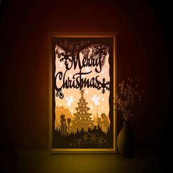 merry christmas shadow box svg template, new year tree papercut lightbox cricut svg, 3d layered paper cut light box dxf
