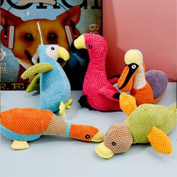 Flamingo Shape Soft Stuffed Plush Squeaky Dog Toy - Assorted Set of 1