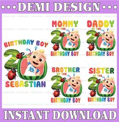 Cocomelon Personalized Name And Ages Birthday Png, Cocomelon Brithday Png,Cocomelon Family Birthday Png, Watermelon Birt