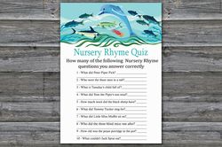 Dolphin Nursery rhyme quiz baby shower game card,Dolphin Baby shower games printable,Fun Baby Shower Activity-331
