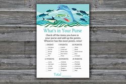 Dolphin What's in your purse game,Dolphin Baby shower games printable,Fun Baby Shower Activity,Instant Download-331