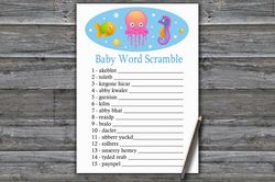 Jellyfish Baby word scramble game card,Under the sea Baby shower games printable,Fun Baby Shower Activity-330