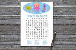 Jellyfish Baby shower word search game card,Under the sea Baby shower games printable,Fun Baby Shower Activity-330