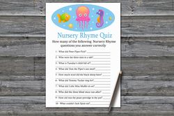 Jellyfish Nursery rhyme quiz baby shower game card,Under the sea Baby shower game printable,Fun Baby Shower Activity-330