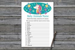 Rainbow Unicorn Baby animals name game card,Unicorn Baby shower games printable,Fun Baby Shower Activity-329