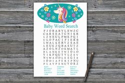 Rainbow Unicorn Baby shower word search game card,Unicorn Baby shower games printable,Fun Baby Shower Activity-329