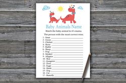 Red Dinosaur Baby animals name game card,Dinosaur Baby shower games printable,Fun Baby Shower Activity-328