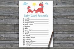 Red Dinosaur Baby word scramble game card,Dinosaur Baby shower games printable,Fun Baby Shower Activity-328