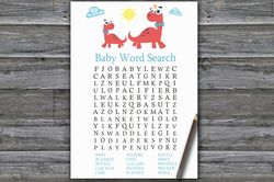 red dinosaur baby shower word search game card,dinosaur baby shower games printable,fun baby shower activity-328