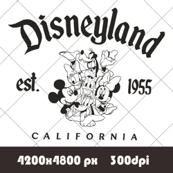 Retro Black Disneyland Est 1955 PNG From California, Vintage Disneyland PNG, 2023 Family Vacation Png, Magic Kingdom PNG