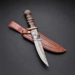 Stunning Handmade Damascus Steel Hunting BowieKnife With Sheath, Bushcraft Dagger, Battle Ready Kitchen Knife, Best Gift
