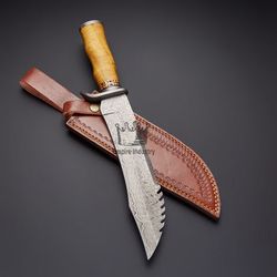 Stunning Handmade Damascus Steel Hunting Bowie Knife With Sheath, Bushcraft Dagger Battle Ready Kitchen Knife, Best Gift