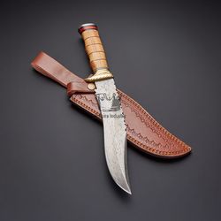 Stunning Handmade Damascus Steel Hunting BowieKnife With Sheath, Bushcraft Dagger, Battle Ready Kitchen Knife, Best Gift