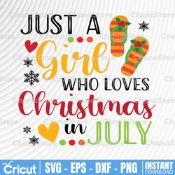 Just a Girl Who Loves Christmas In July SVG, Flip Flops svg, Funny July Party, Xmas In July svg, Summer Christmas,Cricut
