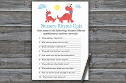 red dinosaur nursery rhyme quiz baby shower game card,dinosaur baby shower games printable,fun baby shower activity-328