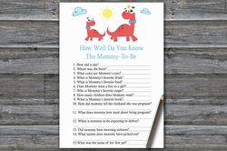 red dinosaur how well do you know baby shower game card,dinosaur baby shower game printable,fun baby shower activity-328