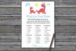 Red Dinosaur What's in your purse game,Dinosaur Baby shower game printable,Fun Baby Shower Activity,Instant Download-328
