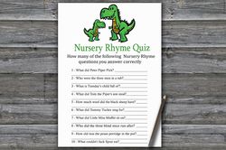 t-rex nursery rhyme quiz baby shower game card,dinosaur baby shower games printable,fun baby shower activity-327