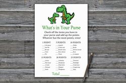 T-rex What's in your purse game,Dinosaur Baby shower games printable,Fun Baby Shower Activity,Instant Download-327