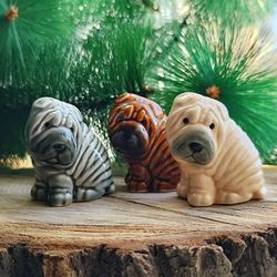 figurine Shar Pei puppy ceramics handmade, statuette porcelain
