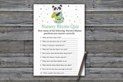 Panda Nursery rhyme quiz baby shower game card,Panda Baby shower games printable,Fun Baby Shower Activity-326