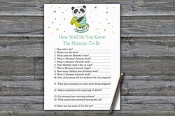 Panda How well do you know baby shower game card,Panda Baby shower games printable,Fun Baby Shower Activity-326