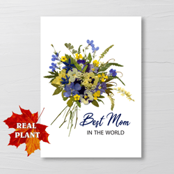 Mother's Day Card, Best Mom In The World Card, Mom Birthday Card, Pressed Flower Art, Mother In Law Gift, Digital Greeti