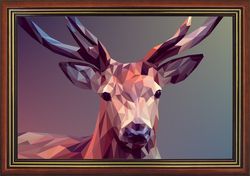 Brown Deer Art Print - Glass Frame with Wooden Corners - Size 40 x 30 cm - Ideal for Decor and Gifting