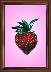 Strawberry Art Framed With Glass Wooden Frame Size 40X30 Cm For Decor And Gifting