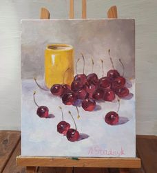Cherries 10*12''  25*30 cm by Andriy Stadnyk Oil Painting Impressionism Handmade